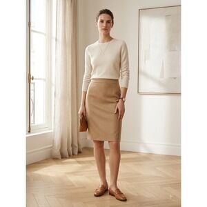 J. Crew Camel 100% Wool No. 2 Pencil Skirt 4 Quiet Luxury Academia Office Siren